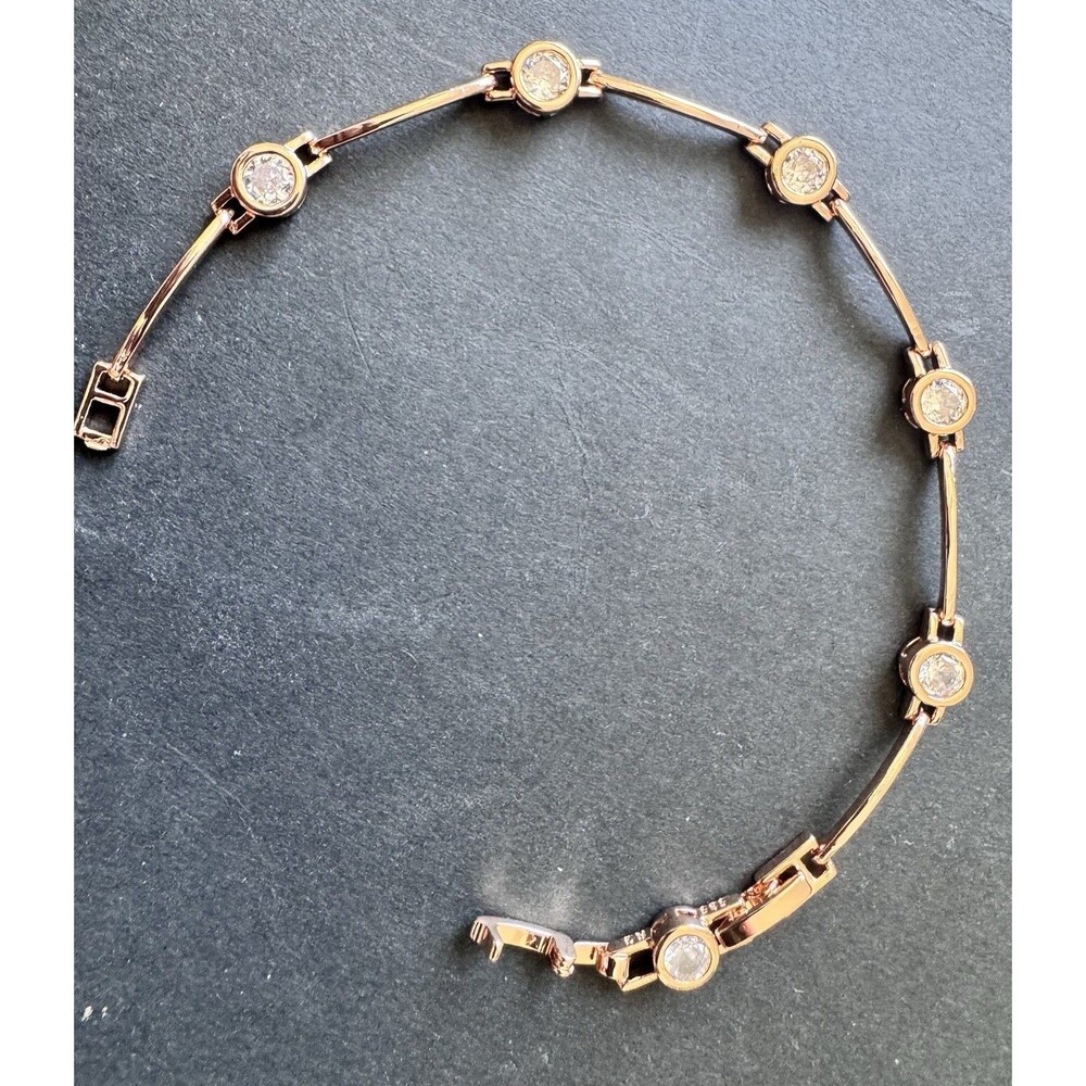 585 14K RG Rolled Gold Stamped Bezel-Set Station Bracelet